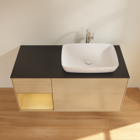 Тумба под раковину Villeroy & Boch Finion 120х50,1 см с подсветкой МДФ шпон дуба/стекло черное матовое G802HFPC