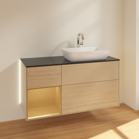 Тумба под раковину Villeroy & Boch Finion 120х50,1 см с подсветкой МДФ шпон дуба/стекло черное матовое G802HFPC