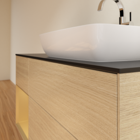 Тумба под раковину Villeroy & Boch Finion 120х50,1 см с подсветкой МДФ шпон дуба/стекло черное матовое G802HFPC