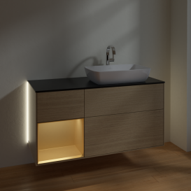 Тумба под раковину Villeroy & Boch Finion 120х50,1 см с подсветкой МДФ шпон дуба/стекло черное матовое G802HFPC