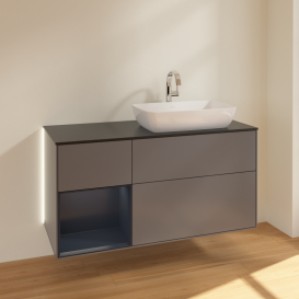 Тумба під раковину Villeroy & Boch Finion 120х50,1 см із підсвічуванням МДФ антрацит матовий лак/скло чорне матове G802HGGK