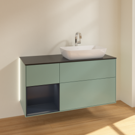 Тумба под раковину Villeroy & Boch Finion 120х50,1 см с подсветкой МДФ оливковый матовый лак/стекло черное матовое G802HGGM