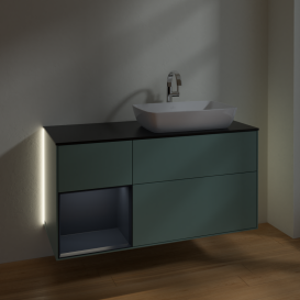 Тумба под раковину Villeroy & Boch Finion 120х50,1 см с подсветкой МДФ оливковый матовый лак/стекло черное матовое G802HGGM