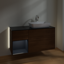 Тумба под раковину Villeroy & Boch Finion 120х50,1 см с подсветкой МДФ шпон грецкого ореха/стекло черное матовое G802HGGN