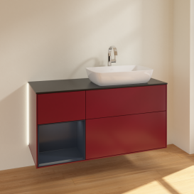 Тумба под раковину Villeroy & Boch Finion 120х50,1 см с подсветкой МДФ пион матовый лак/стекло черное матовое G802HGHB