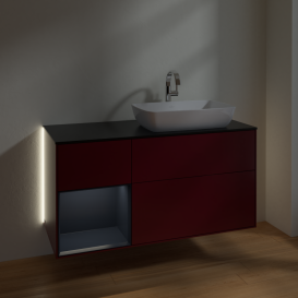 Тумба под раковину Villeroy & Boch Finion 120х50,1 см с подсветкой МДФ пион матовый лак/стекло черное матовое G802HGHB