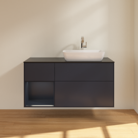 Тумба під раковину Villeroy & Boch Finion 120х50,1 см із підсвічуванням МДФ темно-синій матовий лак/скло чорне матове G802HGHG