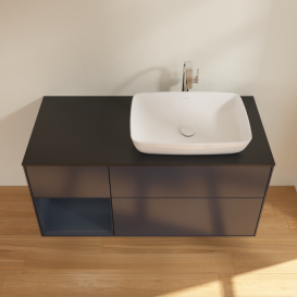 Тумба під раковину Villeroy & Boch Finion 120х50,1 см із підсвічуванням МДФ темно-синій матовий лак/скло чорне матове G802HGHG