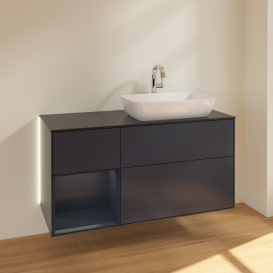 Тумба під раковину Villeroy & Boch Finion 120х50,1 см із підсвічуванням МДФ темно-синій матовий лак/скло чорне матове G802HGHG
