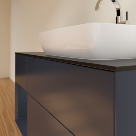 Тумба під раковину Villeroy & Boch Finion 120х50,1 см із підсвічуванням МДФ темно-синій матовий лак/скло чорне матове G802HGHG