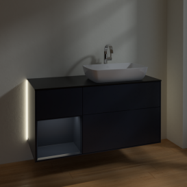 Тумба під раковину Villeroy & Boch Finion 120х50,1 см із підсвічуванням МДФ темно-синій матовий лак/скло чорне матове G802HGHG