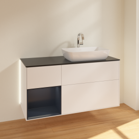 Тумба под раковину Villeroy & Boch Finion 120х50,1 см с подсветкой МДФ белый матовый лак/стекло черное матовое G802HGMT