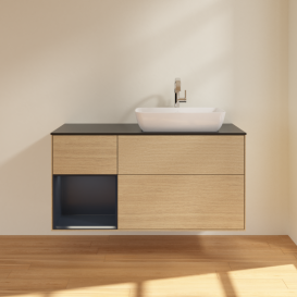 Тумба под раковину Villeroy & Boch Finion 120х50,1 см с подсветкой МДФ шпон дуба/стекло черное матовое G802HGPC