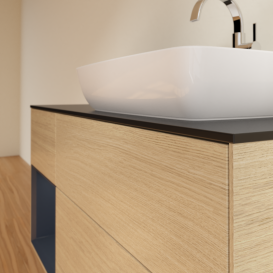 Тумба под раковину Villeroy & Boch Finion 120х50,1 см с подсветкой МДФ шпон дуба/стекло черное матовое G802HGPC