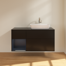 Тумба под раковину Villeroy & Boch Finion 120х50,1 см с подсветкой МДФ черный матовый лак/стекло черное матовое G802HGPD