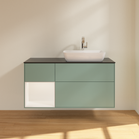 Тумба под раковину Villeroy & Boch Finion 120х50,1 см с подсветкой МДФ оливковый матовый лак/стекло черное матовое G802MTGM