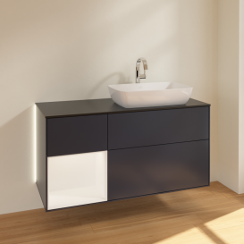 Тумба под раковину Villeroy & Boch Finion 120х50,1 см с подсветкой МДФ темно-синий матовый лак/стекло черное матовое G802MTHG