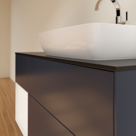 Тумба под раковину Villeroy & Boch Finion 120х50,1 см с подсветкой МДФ темно-синий матовый лак/стекло черное матовое G802MTHG