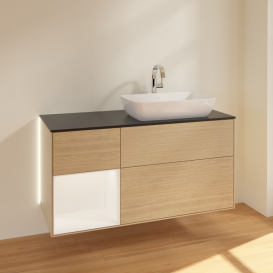 Тумба под раковину Villeroy & Boch Finion 120х50,1 см с подсветкой МДФ шпон дуба/стекло черное матовое G802MTPC