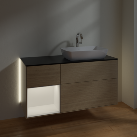 Тумба под раковину Villeroy & Boch Finion 120х50,1 см с подсветкой МДФ шпон дуба/стекло черное матовое G802MTPC