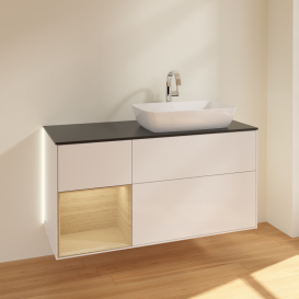 Тумба под раковину Villeroy & Boch Finion 120х50,1 см с подсветкой МДФ глянцевый белый лак/стекло черное матовое G802PCGF