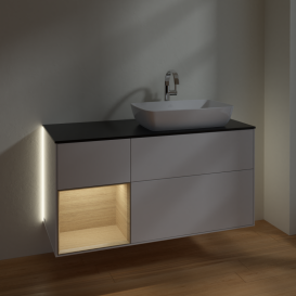 Тумба под раковину Villeroy & Boch Finion 120х50,1 см с подсветкой МДФ глянцевый белый лак/стекло черное матовое G802PCGF