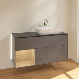 Тумба под раковину Villeroy & Boch Finion 120х50,1 см с подсветкой МДФ антрацит матовый лак/стекло черное матовое G802PCGK