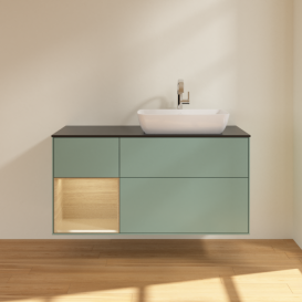 Тумба под раковину Villeroy & Boch Finion 120х50,1 см с подсветкой МДФ оливковый матовый лак/стекло черное матовое G802PCGM