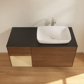 Тумба под раковину Villeroy & Boch Finion 120х50,1 см с подсветкой МДФ шпон грецкого ореха/стекло черное матовое G802PCGN