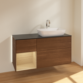 Тумба под раковину Villeroy & Boch Finion 120х50,1 см с подсветкой МДФ шпон грецкого ореха/стекло черное матовое G802PCGN