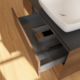 Тумба под раковину Villeroy & Boch Finion 120х50,1 см с подсветкой МДФ шпон грецкого ореха/стекло черное матовое G802PCGN