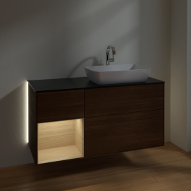 Тумба под раковину Villeroy & Boch Finion 120х50,1 см с подсветкой МДФ шпон грецкого ореха/стекло черное матовое G802PCGN