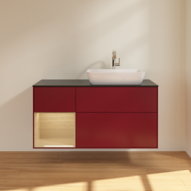 Тумба под раковину Villeroy & Boch Finion 120х50,1 см с подсветкой МДФ пион матовый лак/стекло черное матовое G802PCHB