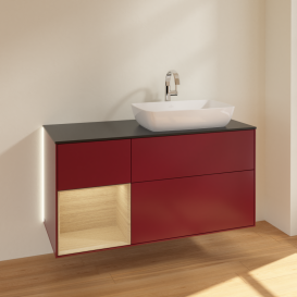 Тумба под раковину Villeroy & Boch Finion 120х50,1 см с подсветкой МДФ пион матовый лак/стекло черное матовое G802PCHB