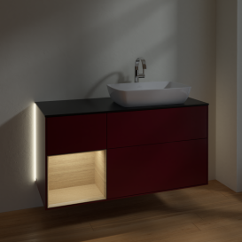 Тумба под раковину Villeroy & Boch Finion 120х50,1 см с подсветкой МДФ пион матовый лак/стекло черное матовое G802PCHB