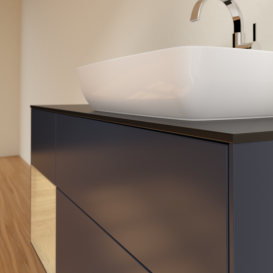 Тумба під раковину Villeroy & Boch Finion 120х50,1 см із підсвічуванням МДФ темно-синій матовий лак/скло чорне матове G802PCHG