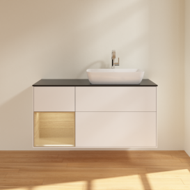 Тумба под раковину Villeroy & Boch Finion 120х50,1 см с подсветкой МДФ белый матовый лак/стекло черное матовое G802PCMT