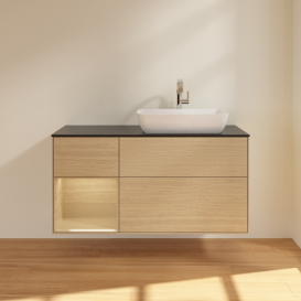 Тумба под раковину Villeroy & Boch Finion 120х50,1 см с подсветкой МДФ шпон дуба/стекло черное матовое G802PCPC