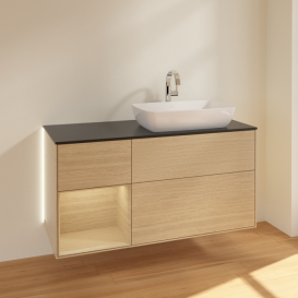 Тумба под раковину Villeroy & Boch Finion 120х50,1 см с подсветкой МДФ шпон дуба/стекло черное матовое G802PCPC