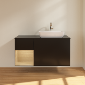 Тумба под раковину Villeroy & Boch Finion 120х50,1 см с подсветкой МДФ черный матовый лак/стекло черное матовое G802PCPD