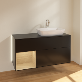 Тумба под раковину Villeroy & Boch Finion 120х50,1 см с подсветкой МДФ черный матовый лак/стекло черное матовое G802PCPD