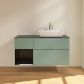 Тумба под раковину Villeroy & Boch Finion 120х50,1 см с подсветкой МДФ оливковый матовый лак/стекло черное матовое G802PDGM