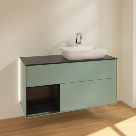 Тумба под раковину Villeroy & Boch Finion 120х50,1 см с подсветкой МДФ оливковый матовый лак/стекло черное матовое G802PDGM