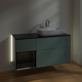 Тумба под раковину Villeroy & Boch Finion 120х50,1 см с подсветкой МДФ оливковый матовый лак/стекло черное матовое G802PDGM