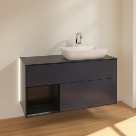 Тумба под раковину Villeroy & Boch Finion 120х50,1 см с подсветкой МДФ темно-синий матовый лак/стекло черное матовое G802PDHG