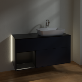 Тумба под раковину Villeroy & Boch Finion 120х50,1 см с подсветкой МДФ темно-синий матовый лак/стекло черное матовое G802PDHG