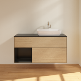 Тумба под раковину Villeroy & Boch Finion 120х50,1 см с подсветкой МДФ шпон дуба/стекло черное матовое G802PDPC