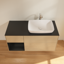 Тумба под раковину Villeroy & Boch Finion 120х50,1 см с подсветкой МДФ шпон дуба/стекло черное матовое G802PDPC