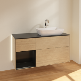 Тумба под раковину Villeroy & Boch Finion 120х50,1 см с подсветкой МДФ шпон дуба/стекло черное матовое G802PDPC