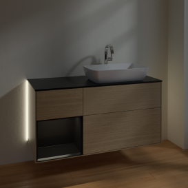 Тумба под раковину Villeroy & Boch Finion 120х50,1 см с подсветкой МДФ шпон дуба/стекло черное матовое G802PDPC